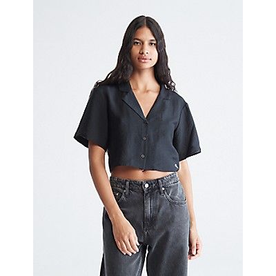Cropped Short Sleeve Button-Down Shirt | Calvin Klein | Calvin Klein (US)