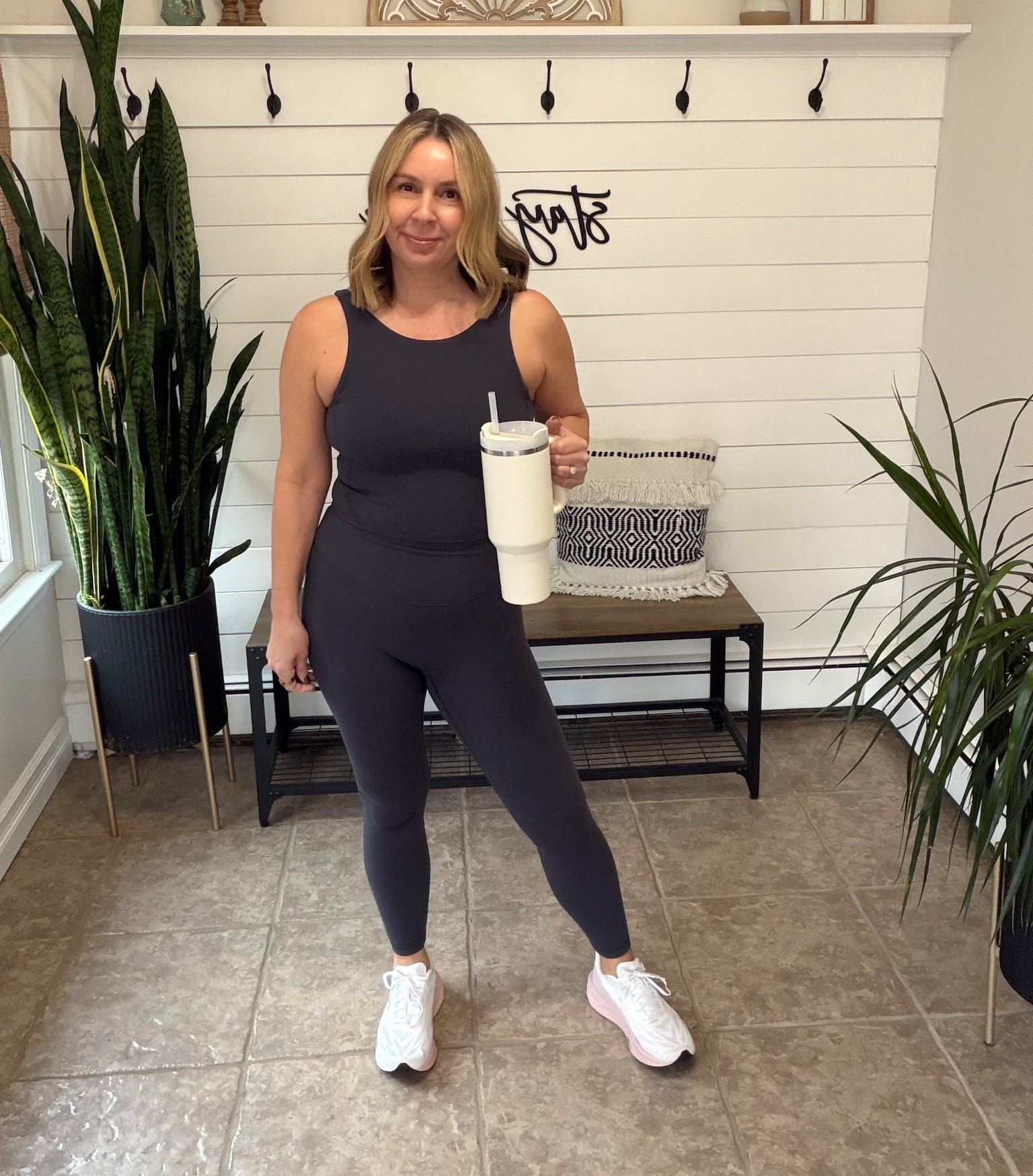 The workout set we all need with NO FRONT SEAM! The tank has a built-in sports bra. I'm wearing a medium in both leggings and sports bra.
The leggings are high waisted. I do have a short torso so clearly you can't see my stomach, which I actually kinda like. Spring gym wear
#LTKOver40 #LTKMidsize
#LTKfitnessgoals

#LTKselfcare #LTKmorningroutine #LTKActive