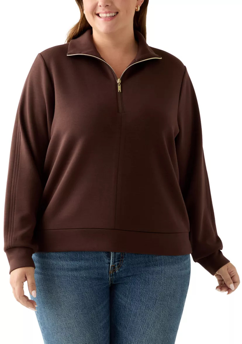 Plus Size Free Flow Sweater with a Quarter Zip | Belk
