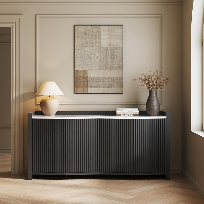 BELLEZE 66 Inch Sideboard Buffet Cabinet, Accent Modern Credenza Storage with Adjustable Shelves,... | Amazon (US)