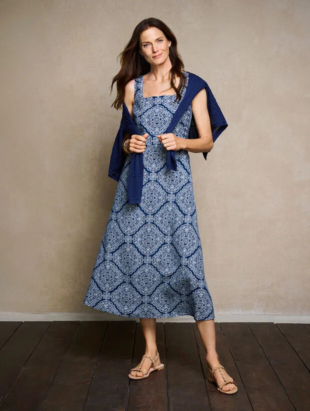 Linen Blend Fit & Flare Dress - Luxe Bandana | Talbots
