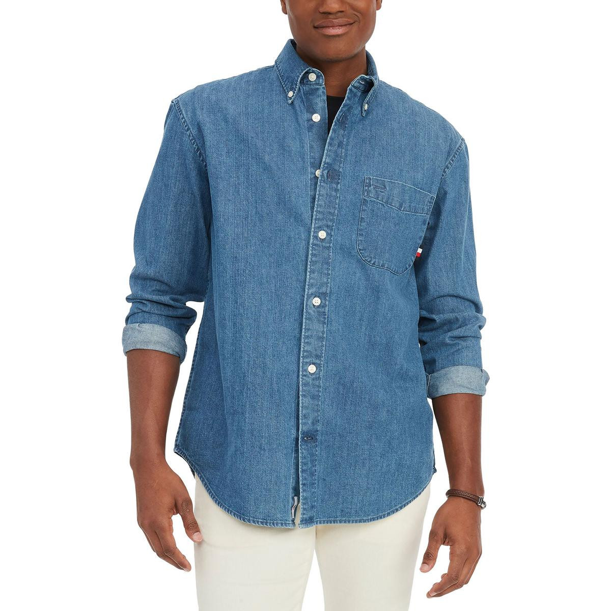 Mens Collar Denim Button-Down Shirt | Shop Simon