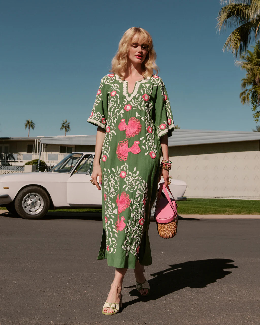 Embroidered Charming Caftan - Green | Frances Valentine