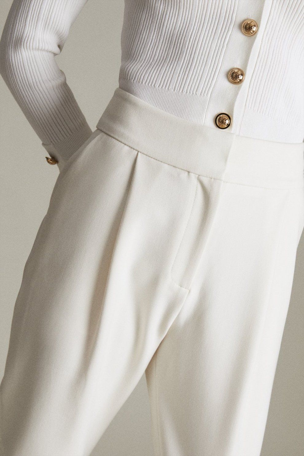 Luxe Compact Stretch High Waist Trousers | Karen Millen UK & IE