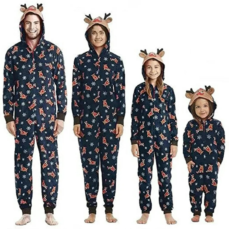 Family Matching Christmas Pajamas PJS Reindeer Print Xmas Party Outfits Onesie Zipper Up Nightwea... | Walmart (US)