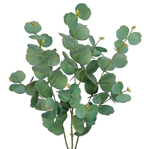 33.8" Tall Faux Eucalyptus Stems Real Touch Artificial Greenery Stem, Faux Eucalyptus Stems Silver Dollar Leaves, Fake Greenery Stem for Bridal Wedding Bouquet Vase Table Centerpiece Decor 3Pcs | Amazon (US)