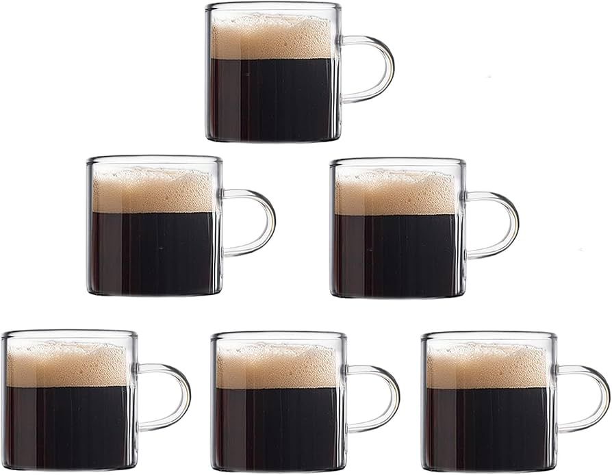 Mfacoy Mini Espresso Cups Set of 6 (Buy 4, get 2 Free), 4 oz Glass Espresso Coffee Cups, Small Es... | Amazon (US)