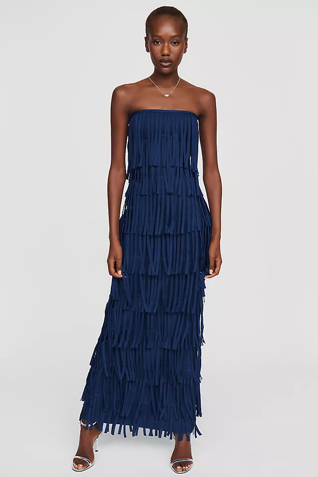 Yelena Strapless Fringe Midi Dress | Anthropologie (US)