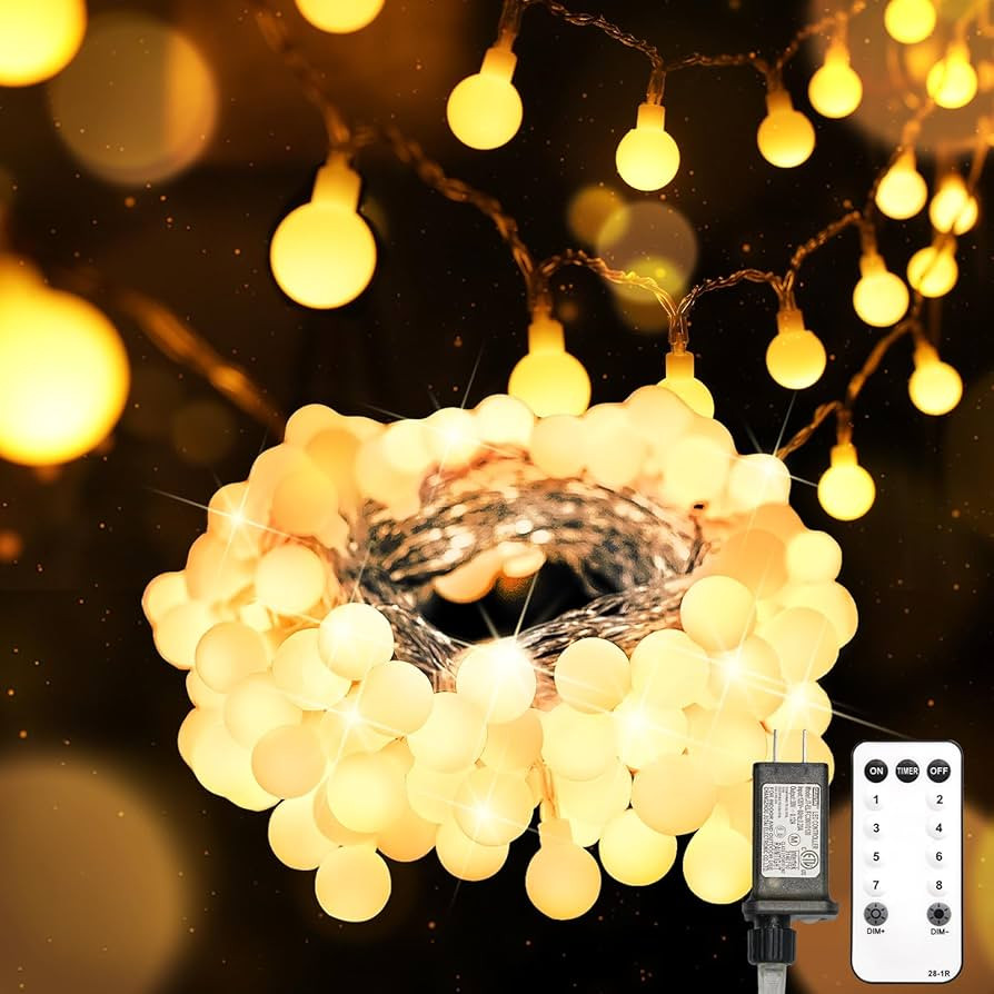 suddus 43FT Connectable Globe String Lights Plug in Remote Warm White | Amazon (US)