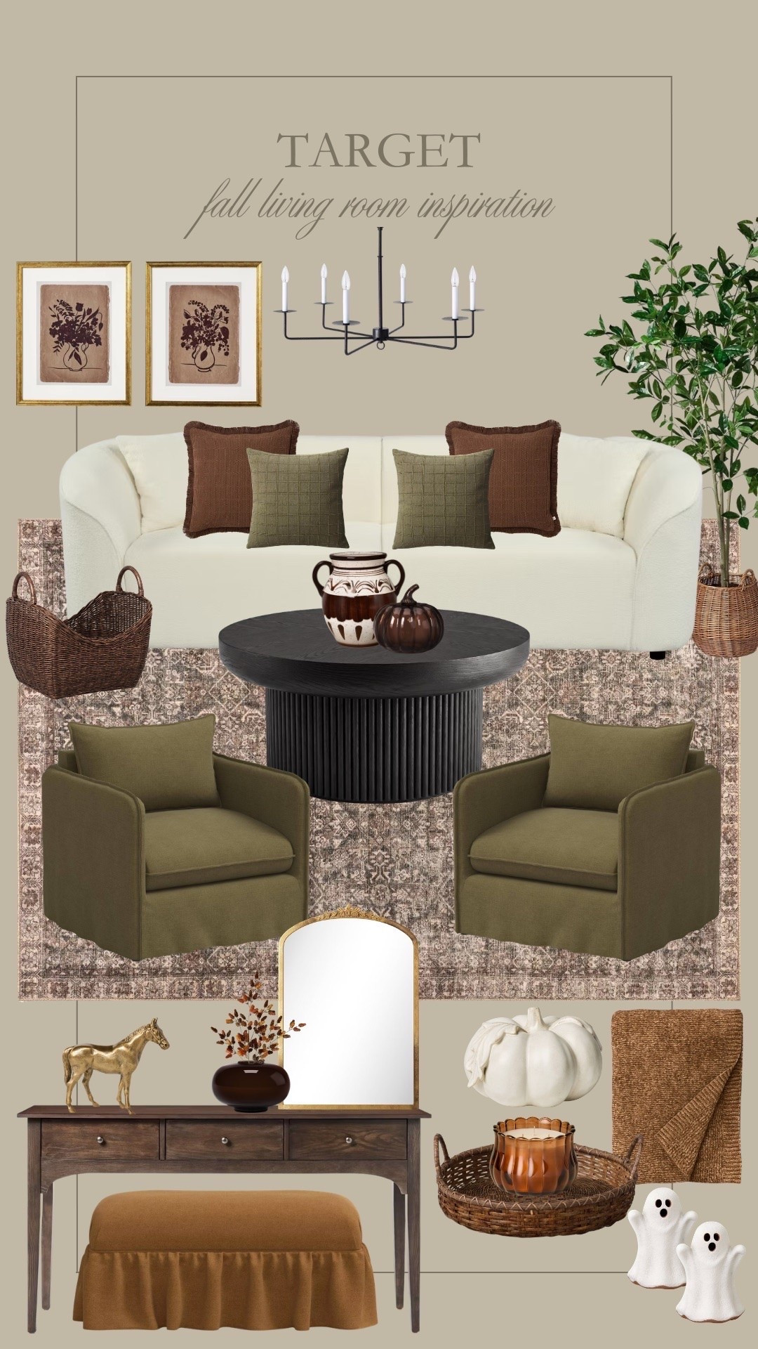 Fall living room inspiration with finds all from Target 🤎🎯 Loving these Target accent chairs, cozy green and brown decor, and the console table too

#LTKSeasonal #LTKHome