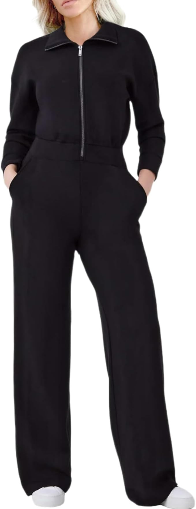 ELLENWELL Airy Essential Long Sleeve Wide Leg Jumpsuits Women Casual Zip Up One Piece Romper Pock... | Amazon (US)