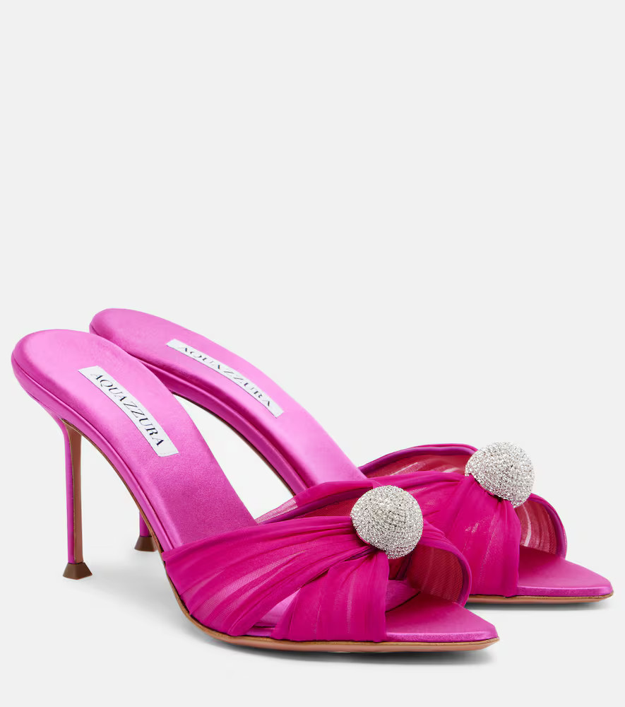 Aquazzura Mules Mystery 85 in raso con decorazioni in pelle | Mytheresa (IT)