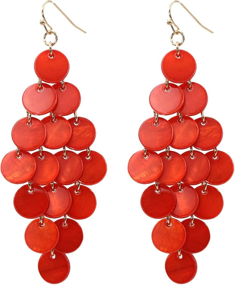 Layered Dangling Shell Disc Beads Earring Handmade Multi Colorful Orange Red Blue Drop Chandelier... | Amazon (US)