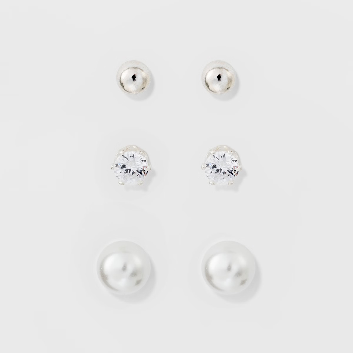 Stud Earring Set 3ct - A New Day™ Silver/White | Target
