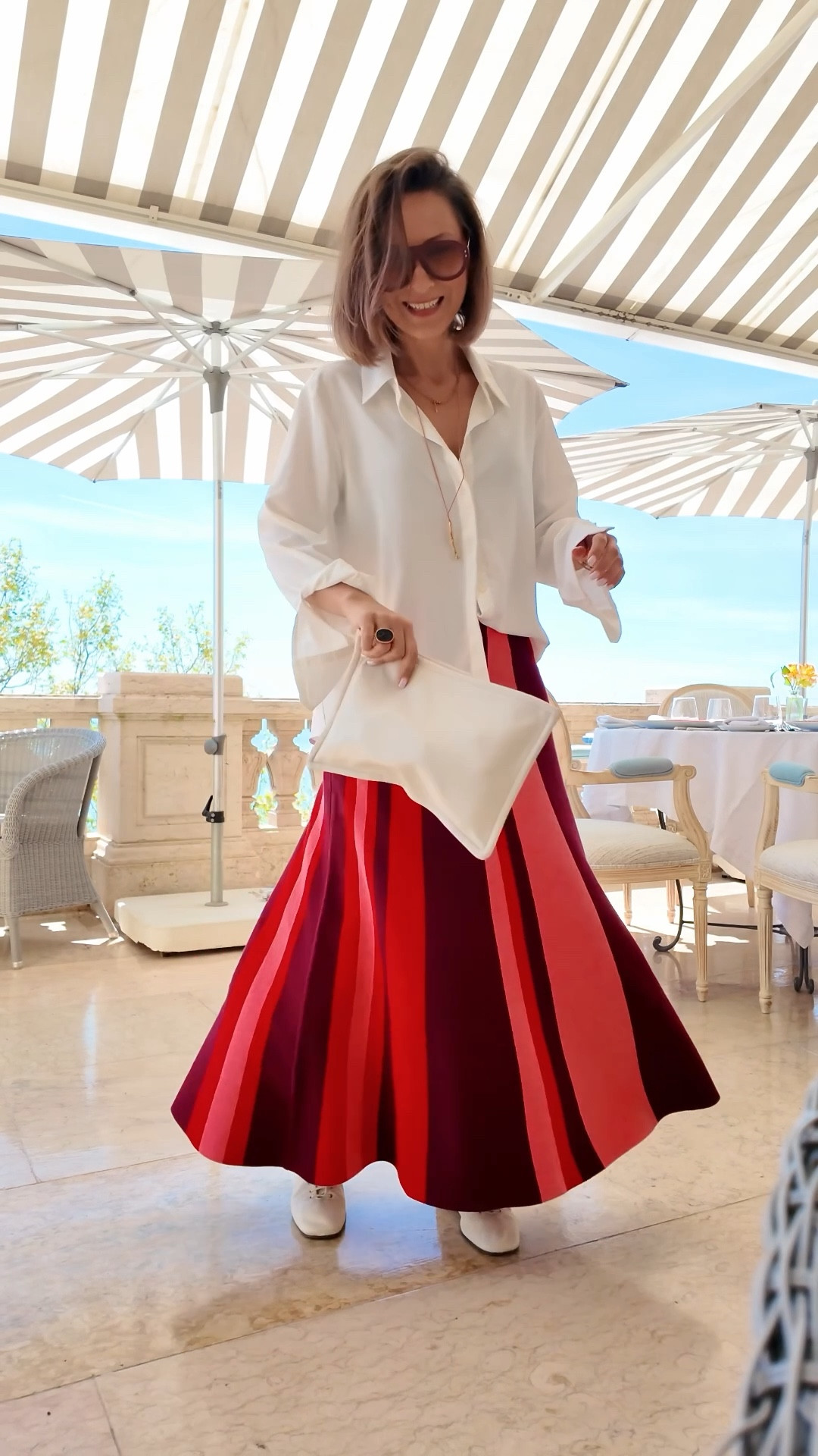 This skirt is one of the best pieces in my closet right now. The color, the movement… just perfect. Wearing size S ♥️ And I sized up for this button - down for a more relaxed fit - wearing a size M ⚪️

#LTKOver40