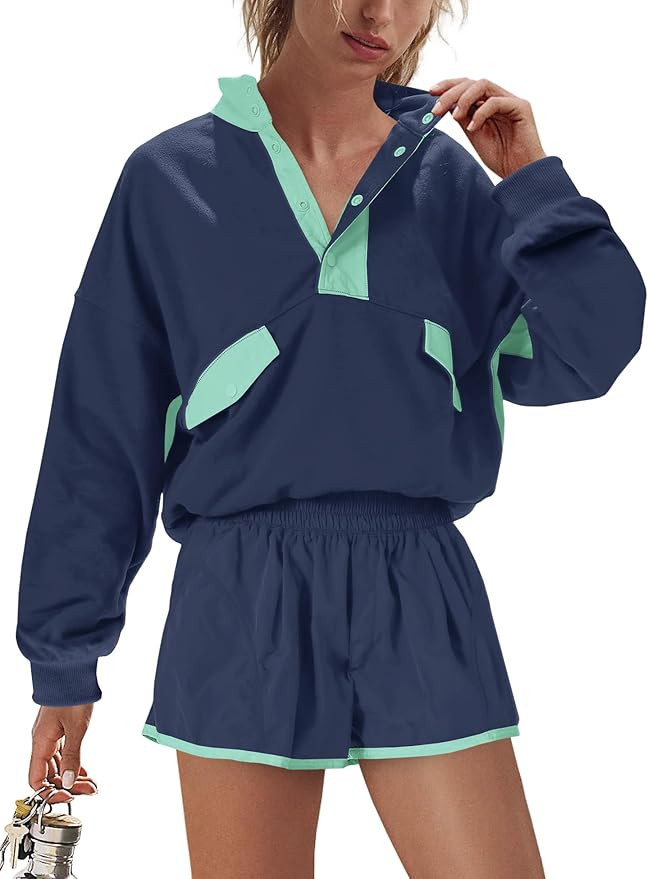 Nirovien Womens Workout Sets Short Athletic Set Activewear 2 Piece Outfits Pullover Sweatshirt an... | Amazon (US)