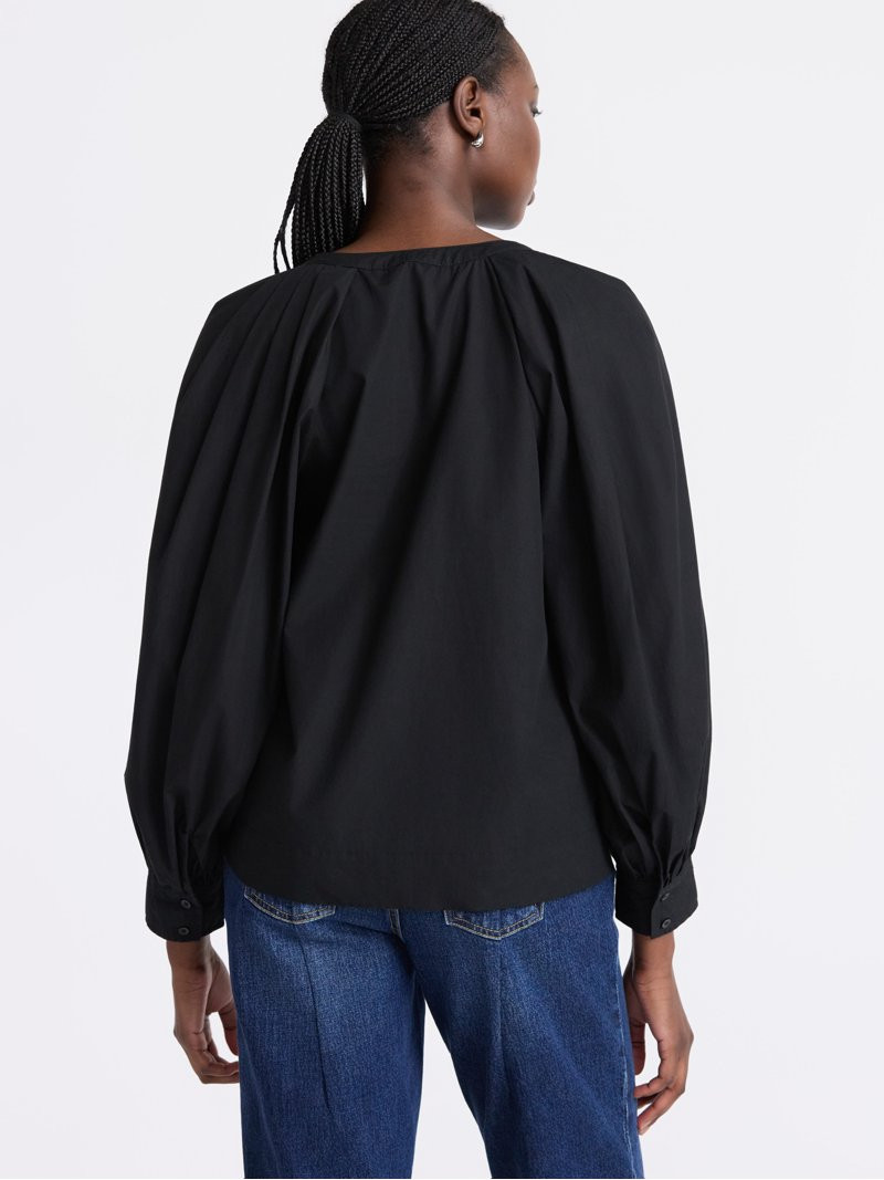 Free Assembly Women's and Women's Plus Cotton Pleat Neck Shirt with Long Sleeves, Sizes XS-4X | Walmart (US)