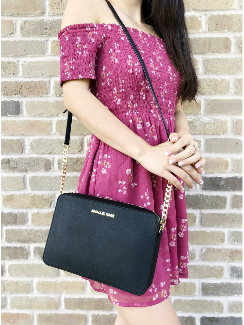 Michael Kors Women's Top Zip Closure Saffiano Leather Crossbody Bag, Black | Walmart (US)