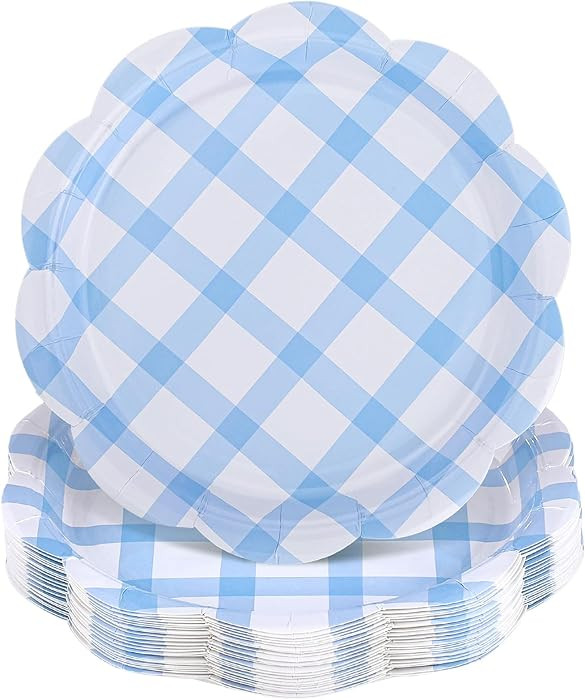 Amazon.com: NatNarr 30 Pcs Light Blue Gingham Paper Plates 9 Inch Blue and White Scalloped Checke... | Amazon (US)