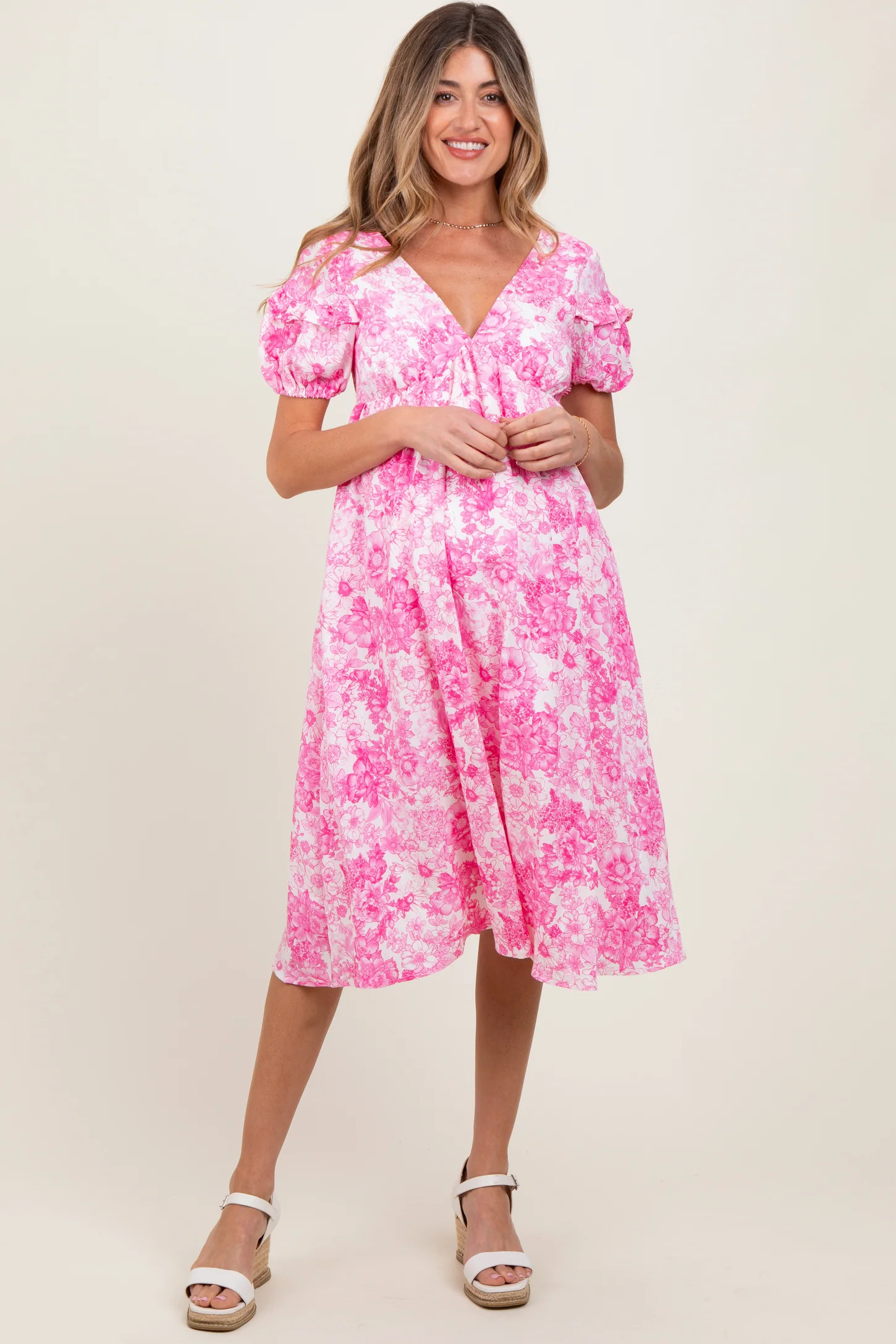 Pink Floral Woven Short Sleeve Maternity Mini Dress | PinkBlush Maternity