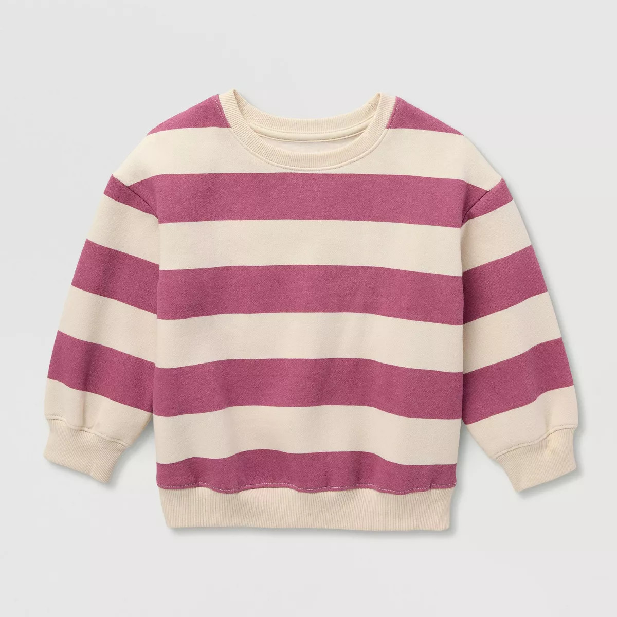 Toddler Girls' Crewneck Striped Fleece Pullover Sweatshirt - Cat & Jack\u2122 Mauve/Cream 5T | Target