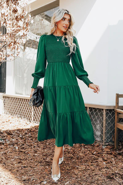 Anastasia Smocked Long Sleeve Maxi Dress | Cupshe US