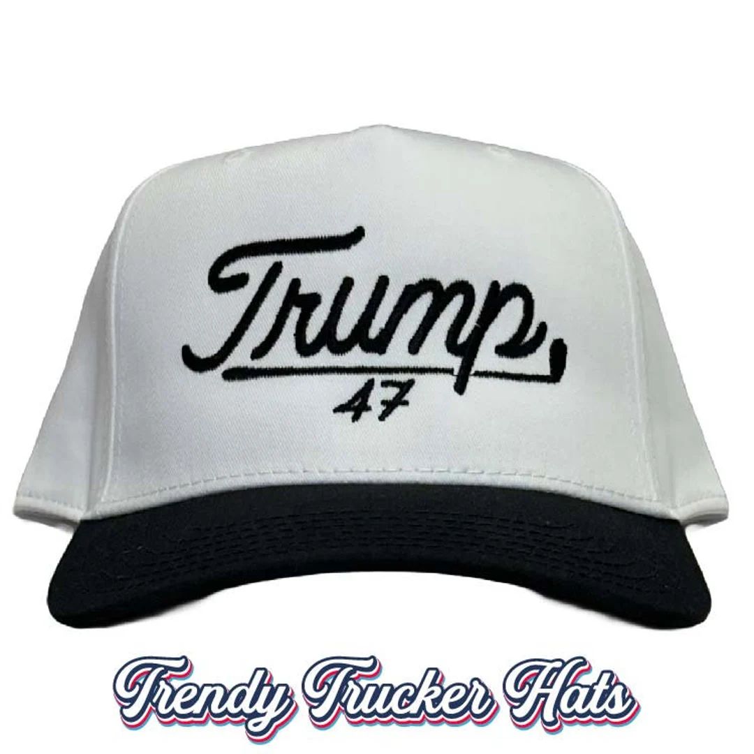 Trump 47, White & Black, Trucker Hat, Embroidered Hat, Trendy Trucker Hat, Golf Hat - Etsy | Etsy (US)