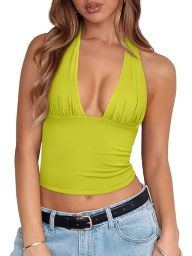 REORIA Womens Halter Braless Open Back 2026 Summer Going Out Crop Tank Tops | Amazon (US)
