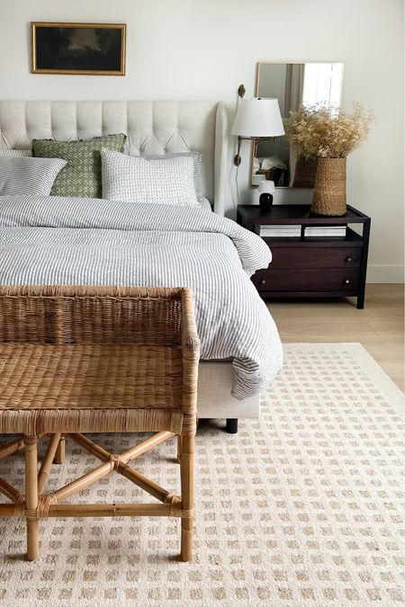 Master bedroom inspo, Loloi rug, woven bench, Serena and lily, cottage core, cozy bedroom, woven vase, swing arm adjustable plug in wall sconce reading light, rechargable mini lamp, nightstands with drawers, crate and barrel, woven bench, rattan, Homebyjulianne, spring home decor, transitional modern traditional organic floral 

#LTKSeasonal #LTKVideo #LTKhome