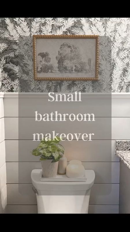 Powder room makeover 
Such a simple and impactful way to update a boring room: with a beautiful wallpaper and some wall trim.  
Paint color: Farrow and Ball Lamproom Gray 
Powder room, bathroom decor, wallpaper, painted shiplap, gold mirror

#LTKstyletip #LTKFind #LTKhome