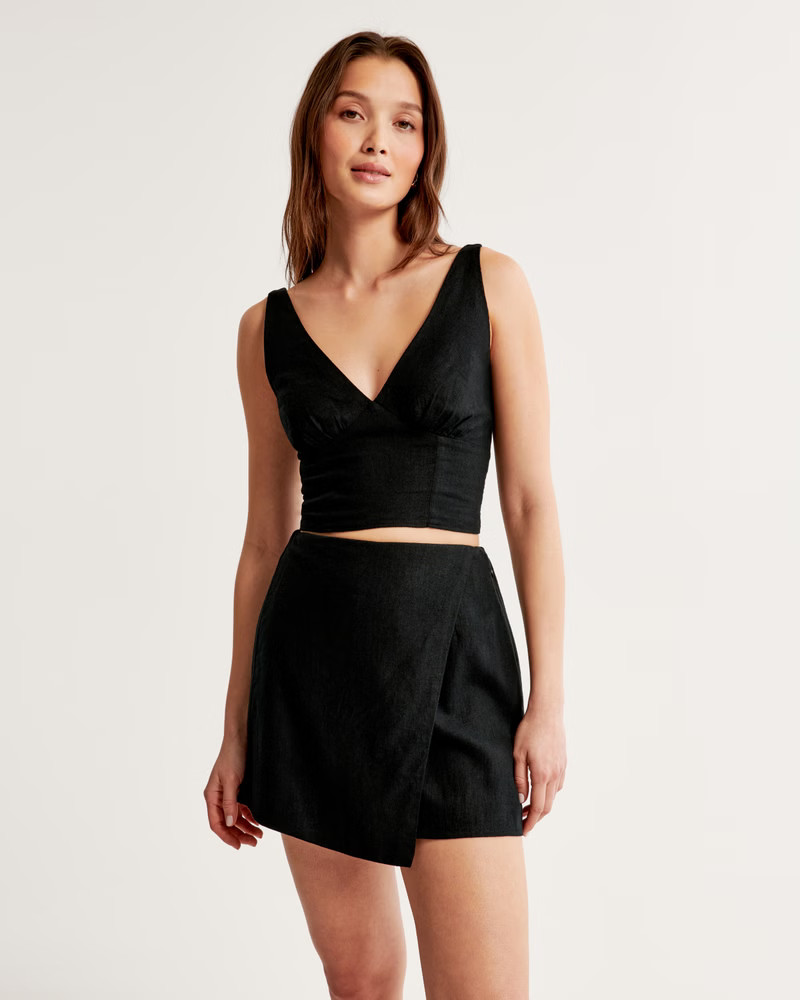 The A&F Scarlett Linen-Blend Wrap Mini Skort | Abercrombie & Fitch (US)
