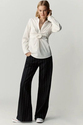 Maeve Twisted Rosette Long-Sleeve Blouse | Anthropologie (US)