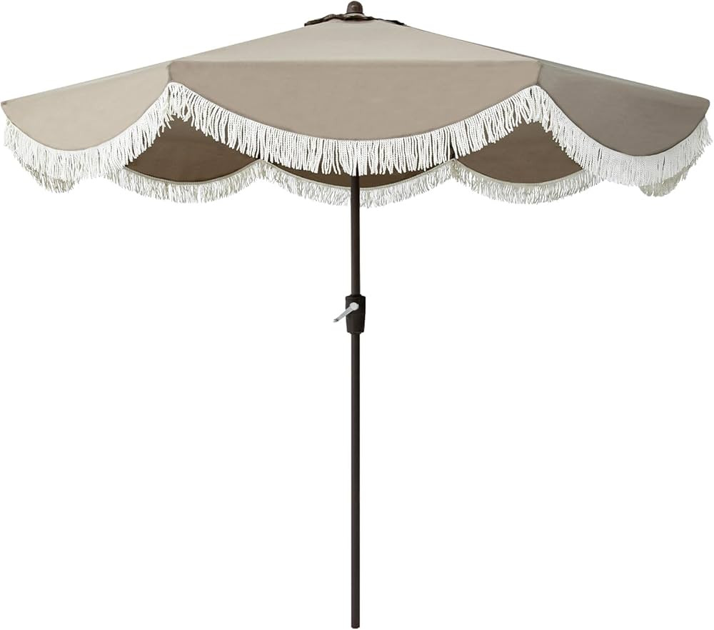 Tempera 9ft Auto Tilt Scalloped Patio Umbrellas with Fringe, Outdoor Table Umbrellas with Fade Re... | Amazon (US)