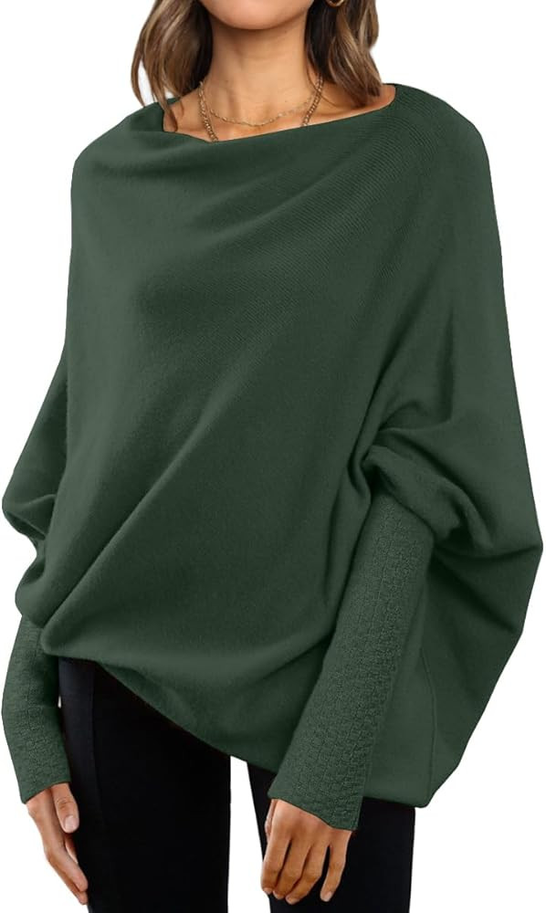 LILLUSORY Womens Batwing Oversized Sweaters Assymetrical Off The Shoulder Boat Neck Wrap Tunic To... | Amazon (US)