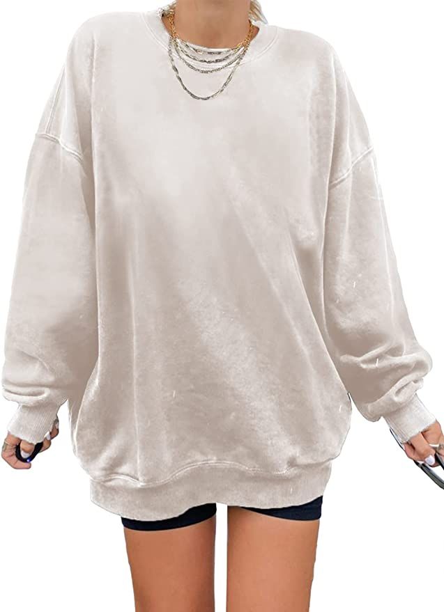 Dokotoo Womens Vintage Basic Oversized Crewneck Long Tunic Sweatshirts Pullover Tops | Amazon (US)