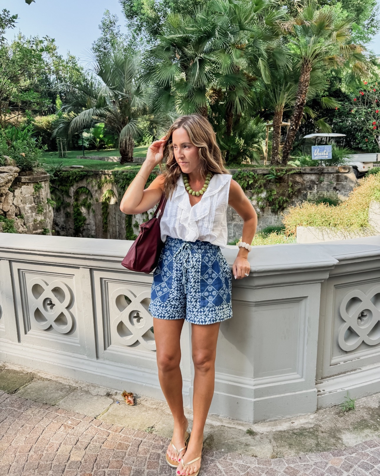 Love the pattern mix on these lightweight gauze shorts. 
Perfect for a hot day here in Italy. 
XS in both. 
European vacation.