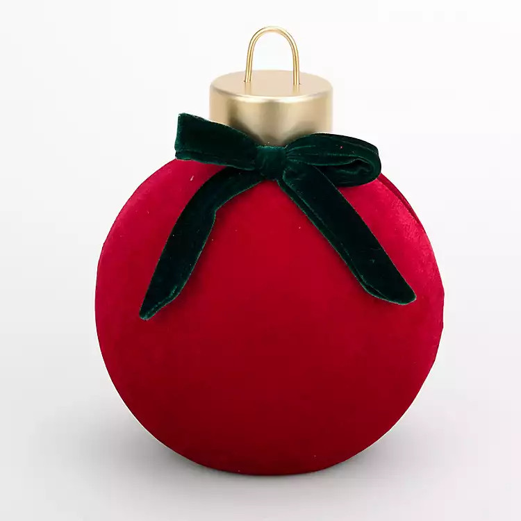 Dark Red Velvet Ornament Figurine with Green Bow | Kirklands