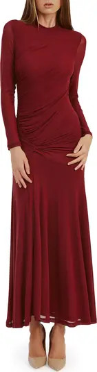 Liyana Ruched Long Sleeve Mesh Maxi Dress | Nordstrom