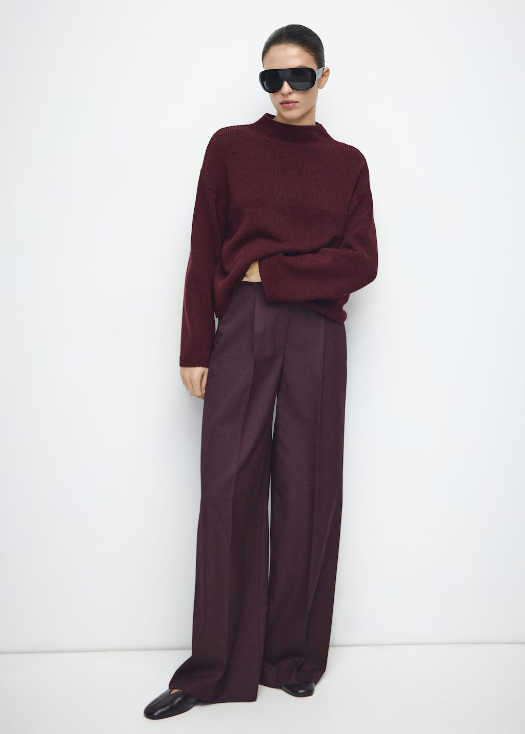Knitted sweater with perkins neck wine - Woman - M - MANGO | Mango (US/MX/AU)