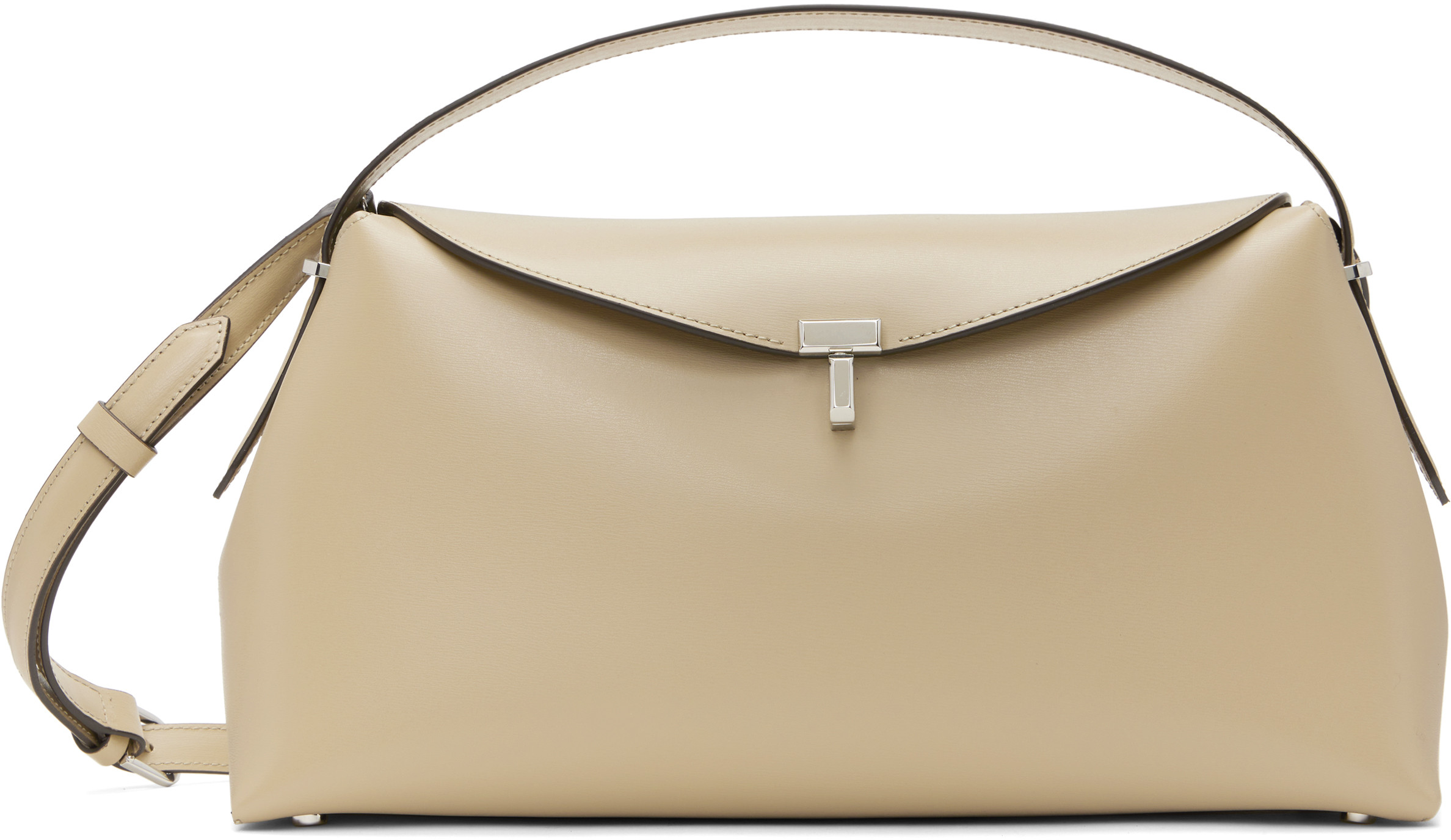TOTEME Beige T-Lock Leather Top Handle Bag | SSENSE