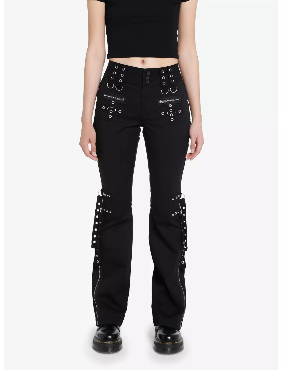 Social Collision Black Grommet Strap Zipper Flare Pants | Hot Topic