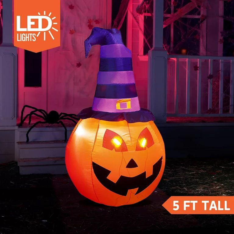 Joiedomi 5 FT Halloween Inflatable Pumpkin with Witch Hat, Blow Up Inflatables with Build-in LEDs... | Walmart (US)