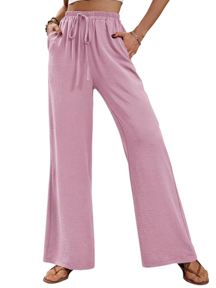 GUOLEZEEV Women Wide Leg Pants High Waisted Beach Pants Long Culottes Trendy Flowy Pants with Poc... | Amazon (US)