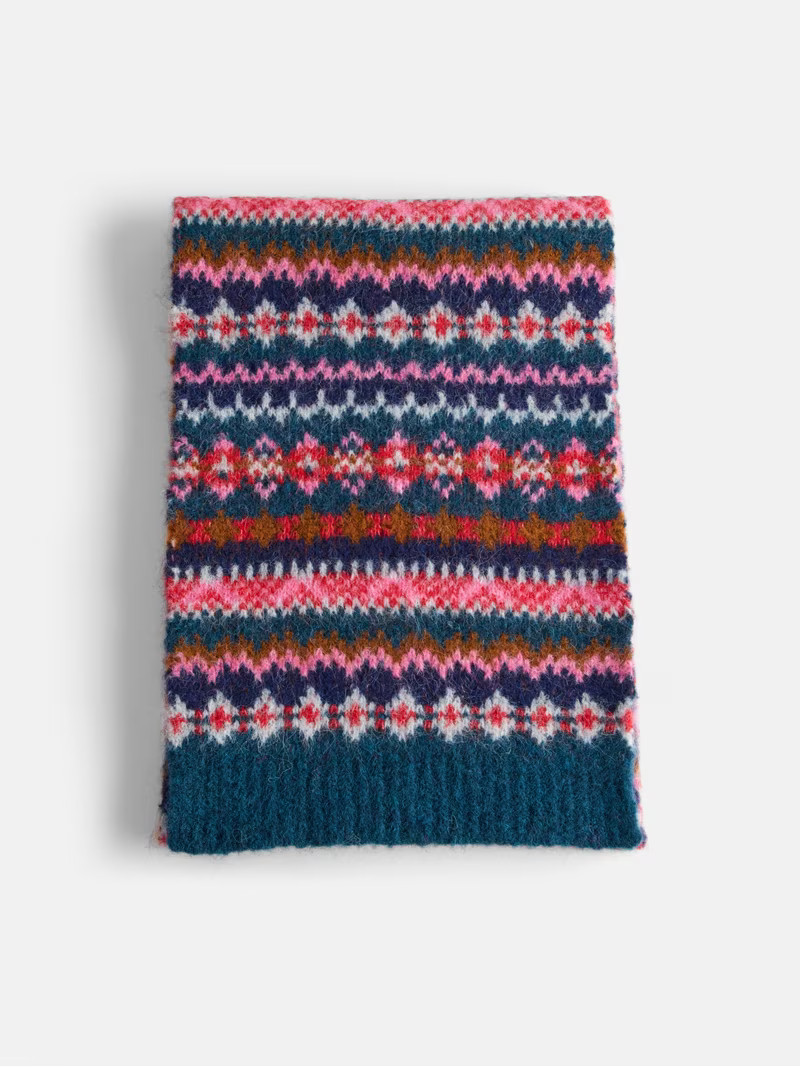 Free Assembly Women\u2019s Fair Isle Wool Blend Scarf, Dark Blue | Walmart (US)