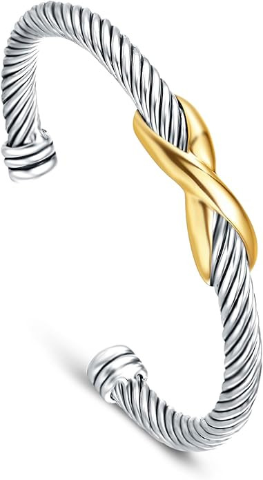 UNY Jewel Bracelet Designer Brand Inspired Women Jewelry 4.5mm Thin Twisted Cable Wire Bangle Gem... | Amazon (US)