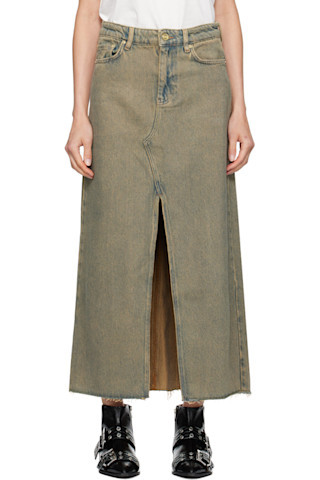 GANNI - Brown Overdyed Heavy Denim Maxi Skirt | SSENSE