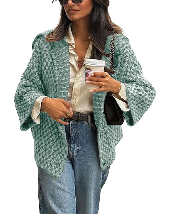chouyatou Women's Vintage Lapel Plaid Cardigans Button Down Chunky Knit Cardigan Sweater Jacket C... | Amazon (US)