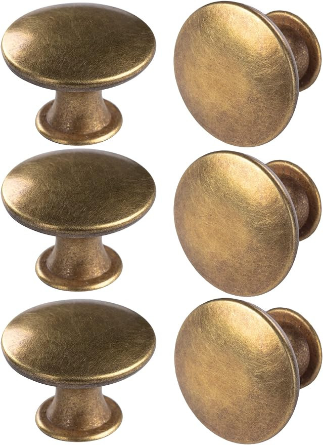 6 Pack Brass Round Antique Brass Kitchen Cabinet Knobs Cupboard Door Knobs Drawer Handle Pulls Dr... | Amazon (US)