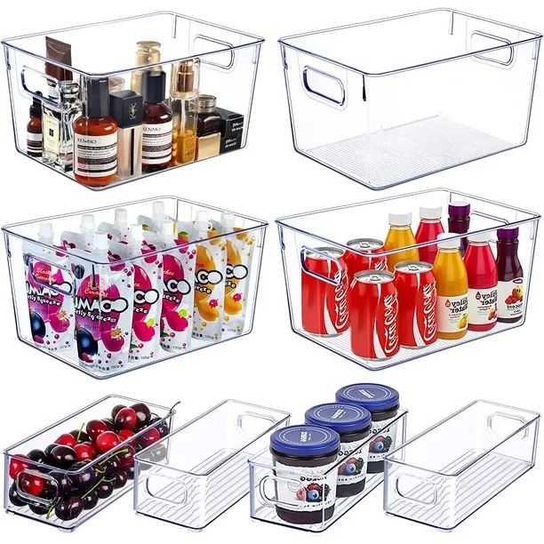 Set of 8 Clear Plastic Storage Bins, 4 Large and 4 Small Stackable Storage Containers for Pantry ... | Walmart (US)