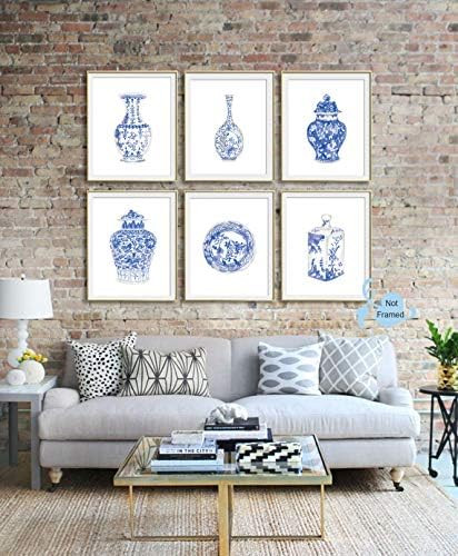 Chinoiserie Wall Art Print-- Bedroom or Study Decor -- Chinese Blue White Porcelain Vase Canvas Prin | Amazon (US)